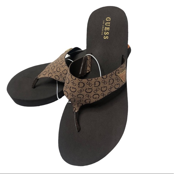 NWT GUESS Women's Brown Platform Heel Flip Flops Sandals Shoes Size 11 - Picture 4 of 12